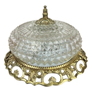 Vintage French Ceiling Lamp in Cut Glass For Sale