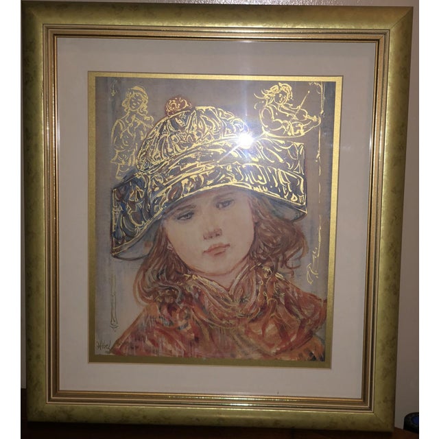 1990s Vintage Edna Hibel "Musical Memories" Framed Enhanced Art Print With Gold Foil For Sale - Image 5 of 6