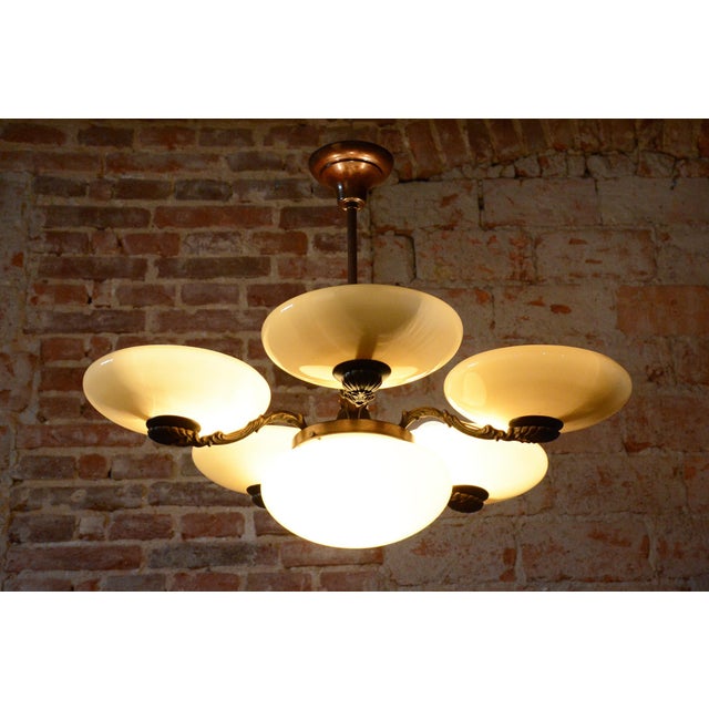 Art Deco Salon Chandelier in Brass, 1920s For Sale - Image 13 of 16