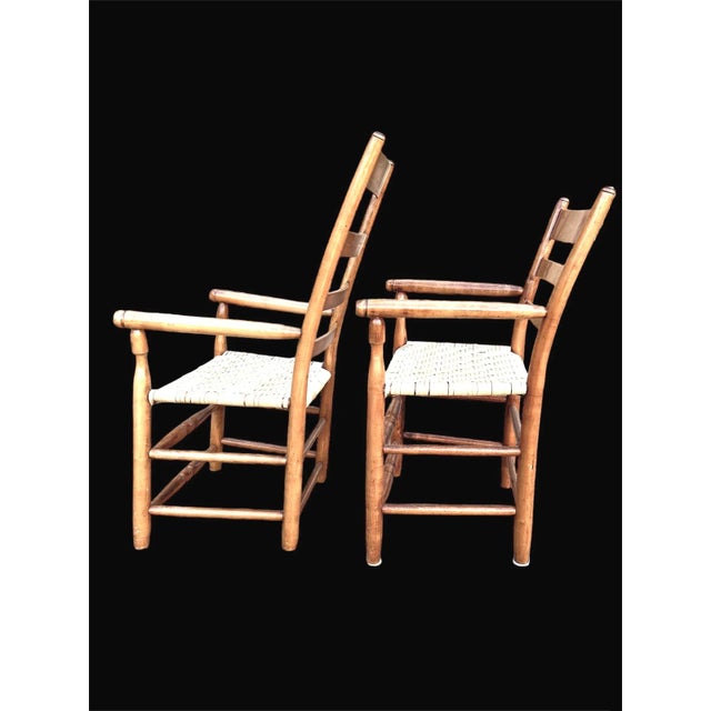 Mid 18th Century “Mom and Pop” Antique Americana High Country, Birdseye Maple, Ladder-Back Mid to Late 1800’s - Set of 2 For Sale - Image 5 of 11