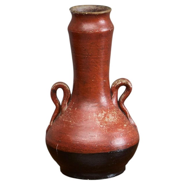 Mid-Century Red and Black Studio Pottery Vase with Sculptural Handles, 1930s For Sale - Image 12 of 12