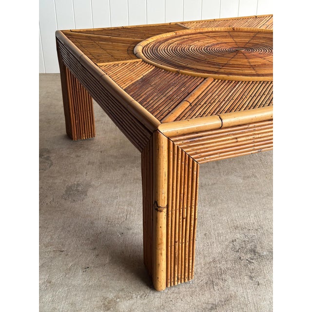 1970s Sunburst Rattan Coffee Table, Attributed to Vivai Del Sud, Italy, 1970s For Sale - Image 5 of 15