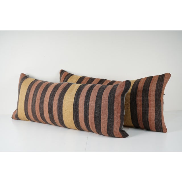 Mid-Century Modern Striped Kilim Pillow Cover - A Pair For Sale - Image 3 of 4