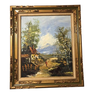 1997 Impasto Alpine Cabin Mountain Landscape Oil Painting by Morris Katz For Sale
