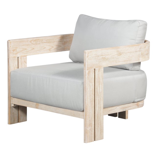 Paradiso Outdoor Solid Teak Wood Chair Natural Look - Light Grey Fabric For Sale