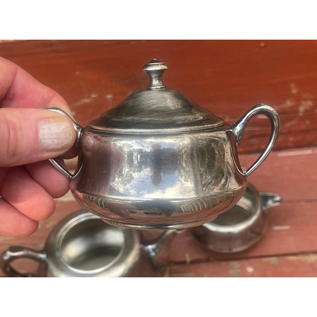Vintage Stacking Silver Plate Tea Service | Mid-Century Modern Streamline Teapot Set For Sale - Image 4 of 7