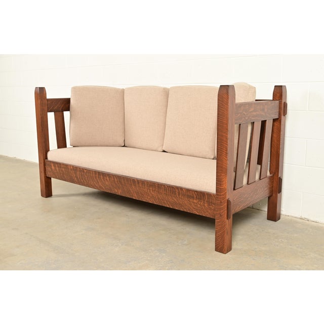 Stickley Brothers Antique Mission Oak Arts and Crafts Settle Sofa, Fully Restored For Sale - Image 12 of 12