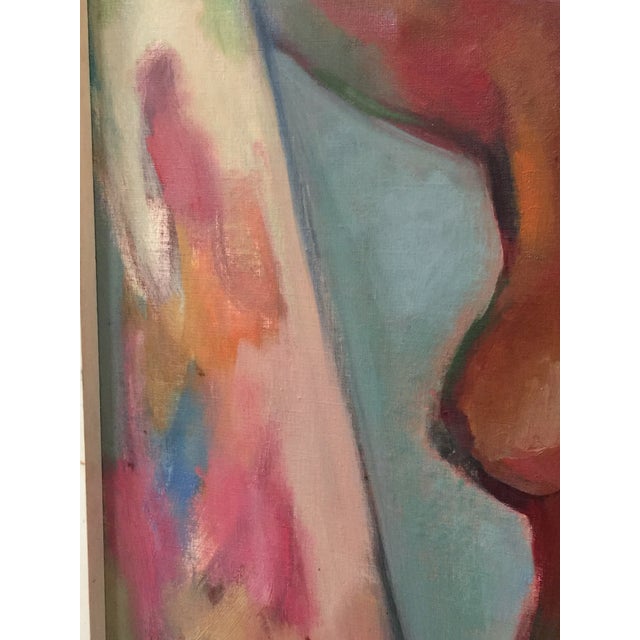 Abstract 1970s Abstract Nude in Window Sill Frame With Canvas Window Shade Painting For Sale - Image 3 of 11