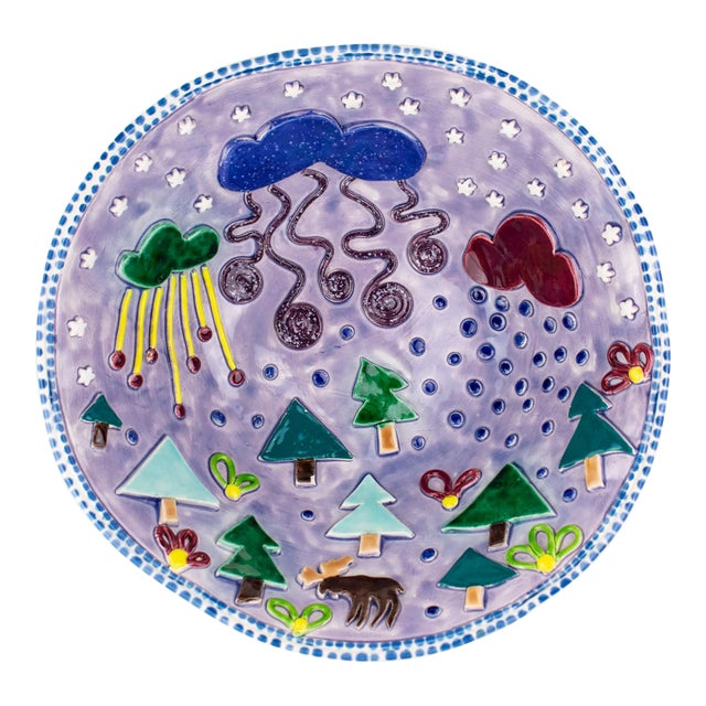 Signed Postmodern Majolica Pottery Bowl - Circa 1990's For Sale