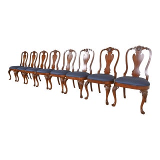 Ethan Allen Georgian Carved Mahogany Dining Chairs, Set of Eight For Sale