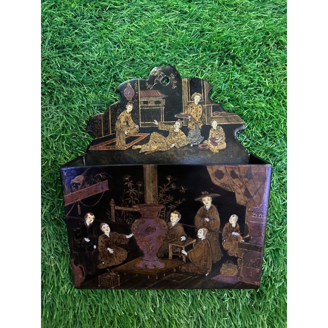 This listing is for an antique papier mache wall pocket or mail/letter holder. This piece dates to the late 19th century...
