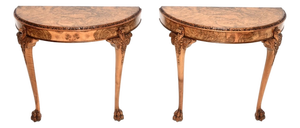 Vintage Burr Walnut Console Tables, 1930s, Set of 2