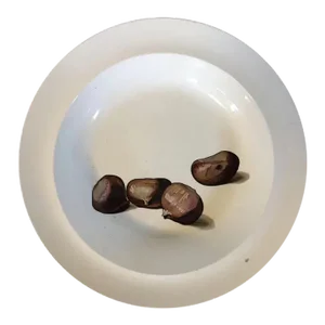 Antique 19th Century Wedgwood Botanical Creamware Soup Plate by Leonce Goutard & Pierre Mallet Decorated with Chestnuts
