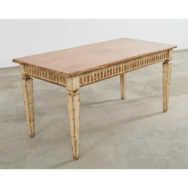 Beige Lacquered Neoclassical Style Desk or Library Writing Table For Sale - Image 8 of 12