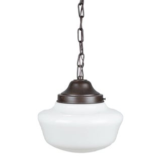 Vintage Schoolhouse Milk Glass Pendant Light For Sale