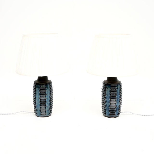 A stunning pair of vintage Danish ceramic table lamps by Einar Johansen for Soholm. They date from the 1960’s. The quality...