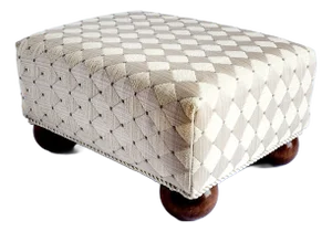 Foot Stool With Diamond Pattern Upholtery & Round Wooden Legs