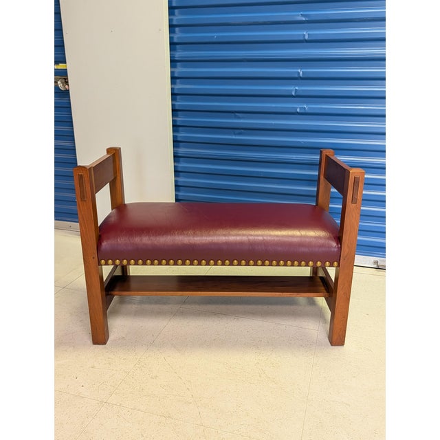 Red 2005 L. & j.g. Stickley Cherry Wood "Gus" Limited Run Collector Bench - Capri Henna Leather For Sale - Image 8 of 11