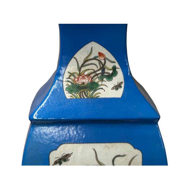 Chinese Bright Blue White Window Scenery Graphic Square Porcelain Vase For Sale - Image 15 of 17