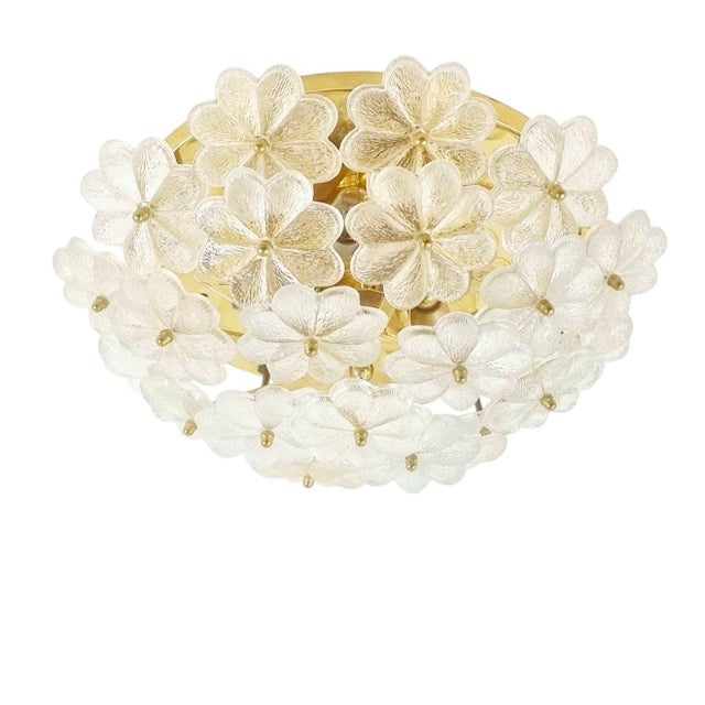 Large Mid-Century Modern Flower Flush Mount in Murano Glass and Brass by Ernst Palme for Palwa, Germany, 1970s For Sale - Image 12 of 12