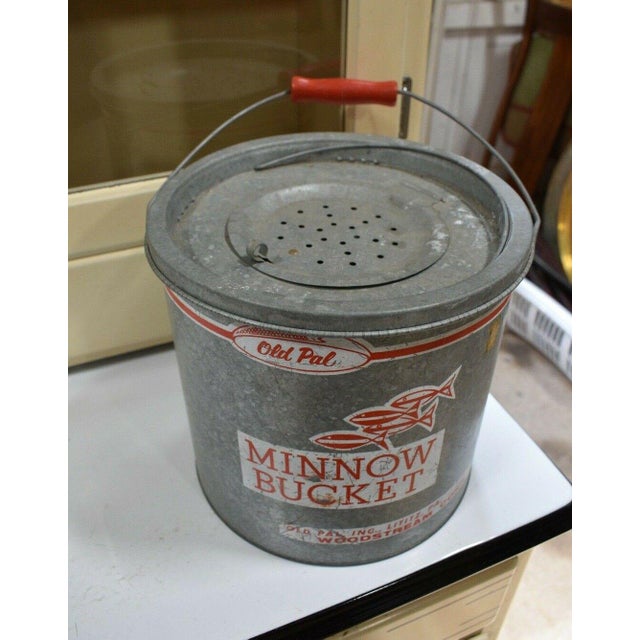 Industrial Vintage Late 20th Century Galvanized Fishing Minnow Bait Can, Old Pal Inc. For Sale - Image 3 of 13