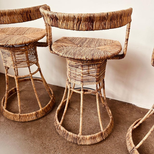 Tan Woven Rush French Bar Stools - Set of 3 For Sale - Image 8 of 12