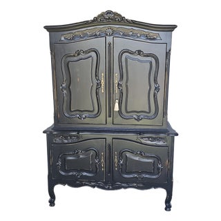 1920s Wardrobe Cabinet, Armoire, Black Distressed Style, French , Farm House Style For Sale