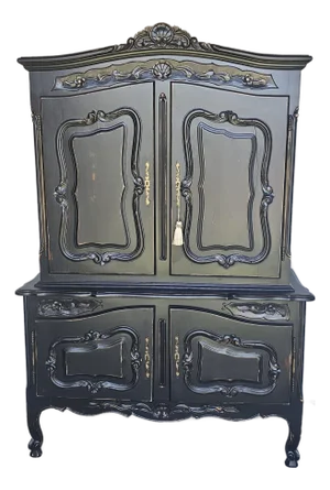1920s Wardrobe Cabinet, Armoire, Black Distressed Style, French , Farm House Style