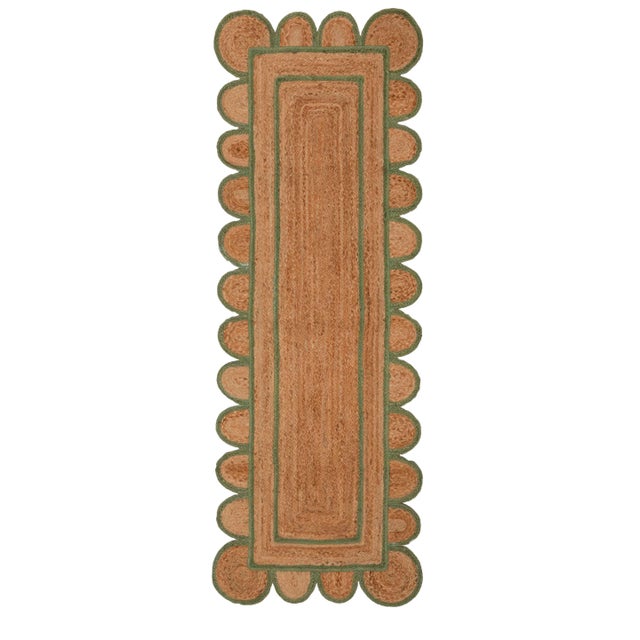 Olive Green Jute Scallop Handmade Bohomian Rug Runner 2.5x8 Ft. For Sale - Image 13 of 13