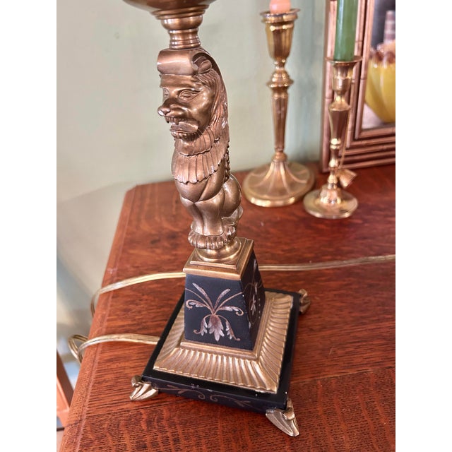 Frederick Cooper Late 20th Century Neoclassical Regency-Style Lion Table Lamp Black & Gilt Metal in the Style of Frederick Cooper For Sale - Image 4 of 12