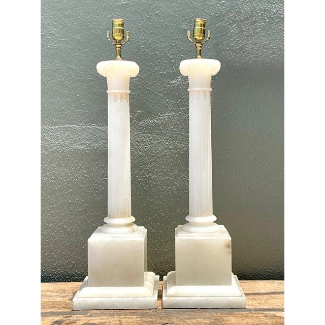 Vintage Alabaster Column Table Lamps - A Pair For Sale In West Palm - Image 6 of 15