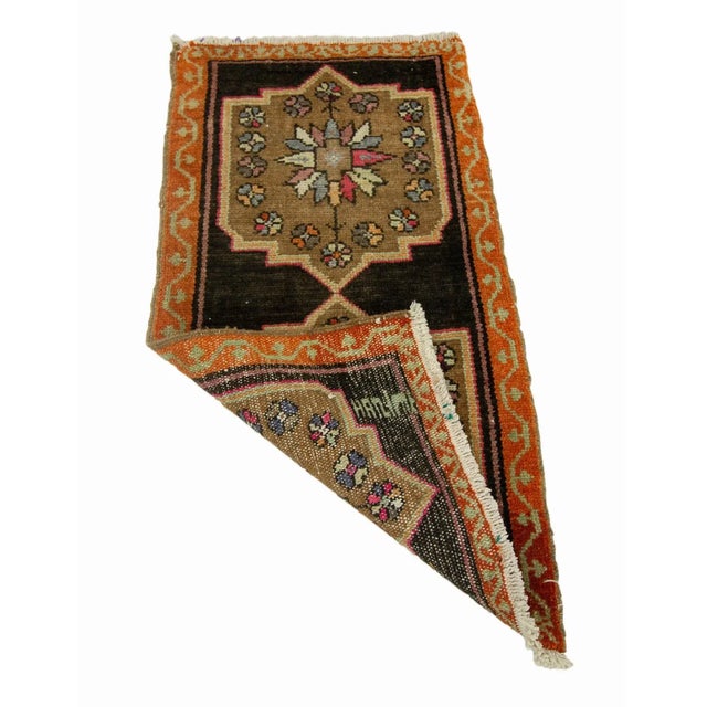 Mid-Century Modern Orange & Brown Vintage Mini Rug For Sale - Image 3 of 4