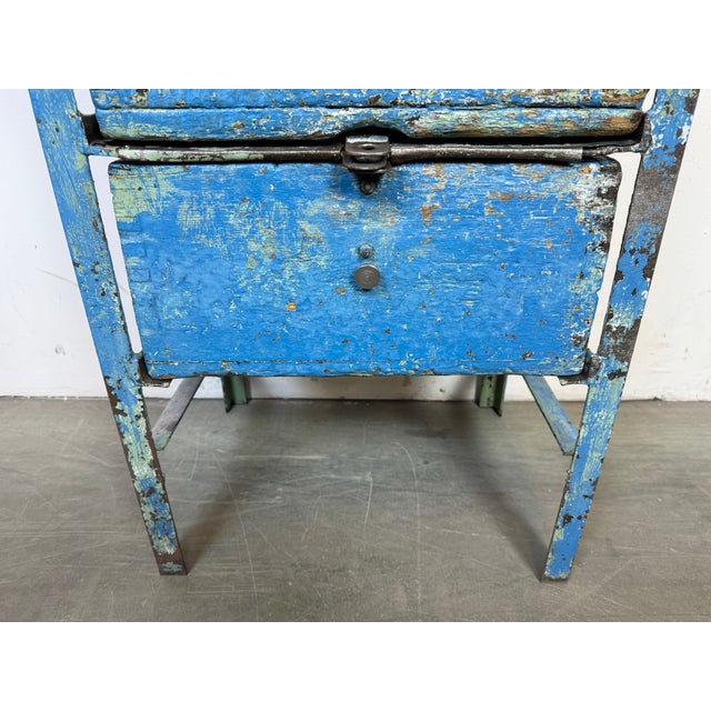 Industrial Blue Iron Chest of Drawers, 1950s For Sale - Image 11 of 18
