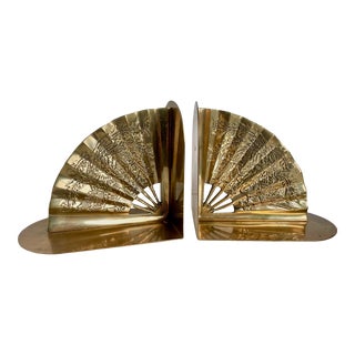 Vintage Chinoserie Brass Fan Pheonix Bookends - a Pair For Sale