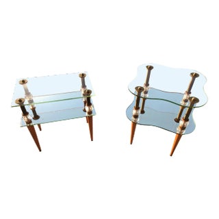 Gilbert Rohde Style Brass & Mirrored Glass Cloud Tables - 2 Pieces For Sale