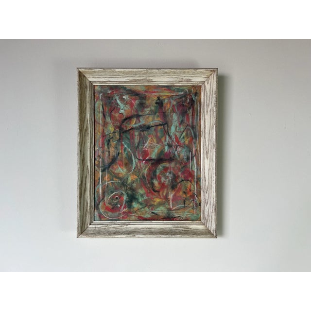 Mid-Century Modern 70's Vintage Onorio Expressionist Abstract Painting, Signed For Sale - Image 3 of 12