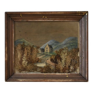 Antique Watercolor Homestead Mixed Media Collage, Circa Late 19th Century For Sale