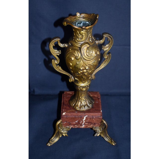 Mid 19th Century Antique French Rococo Metal Urn Vase Marble Base Mantle Garniture 19th C For Sale - Image 5 of 17