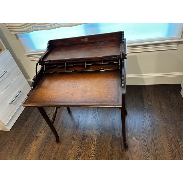 Theodore Alexander Kaye Campaign Flip-Top Desk With Leather Writing Surface For Sale - Image 13 of 15