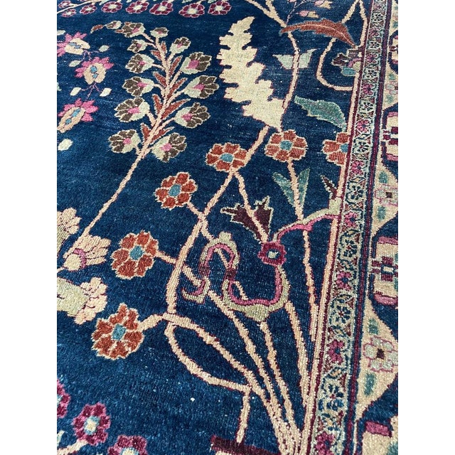 1930s Midnight Indigo TREE OF LIFE Seafoam Almond Rug 8.7 x 11.9 For Sale In Milwaukee - Image 6 of 18