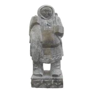 Canada Inuit Hand Carved Soapstone Hunter With Beaver Catch Figurine Sculpture