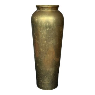 Mid Century Tall Brass Vase For Sale