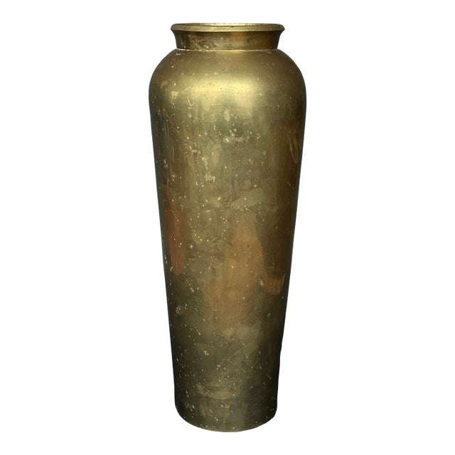 Mid Century Tall Brass Vase For Sale