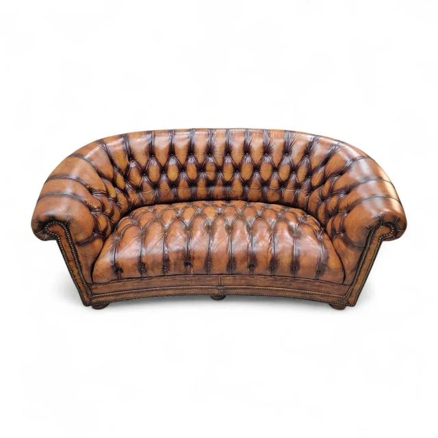 Vintage English Tufted Distressed Cognac Leather Chesterfield Sofa - Pair For Sale In Chicago - Image 6 of 10
