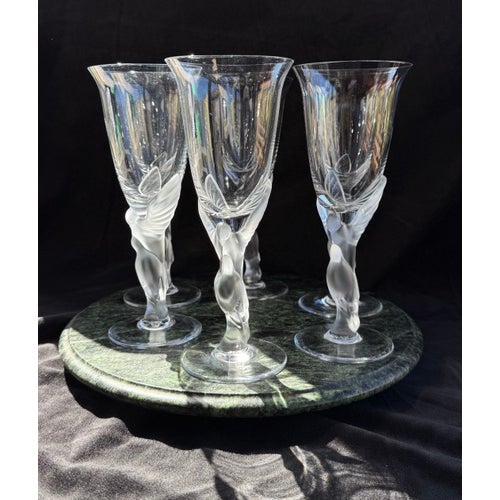 Vintage Fabergé "Kissing Snow Doves" Stemmed Crystal Wine Glasses 1960s France - Set of 6 For Sale - Image 4 of 9