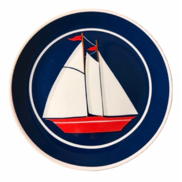 Ceramic Vintage Nautical Themed Design Plates With Sailboat - Set of 8 For Sale - Image 7 of 10