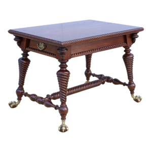 Antique Merklin Oak Library Table With Claw Bronze Feet