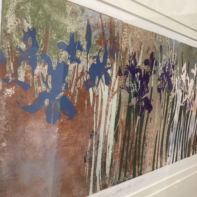 Brown Abstract Original Art Multicolor Print “ Wild Iris C “ by Judith Hilmer Circa 2001 Framed Glass Matted For Sale - Image 8 of 12