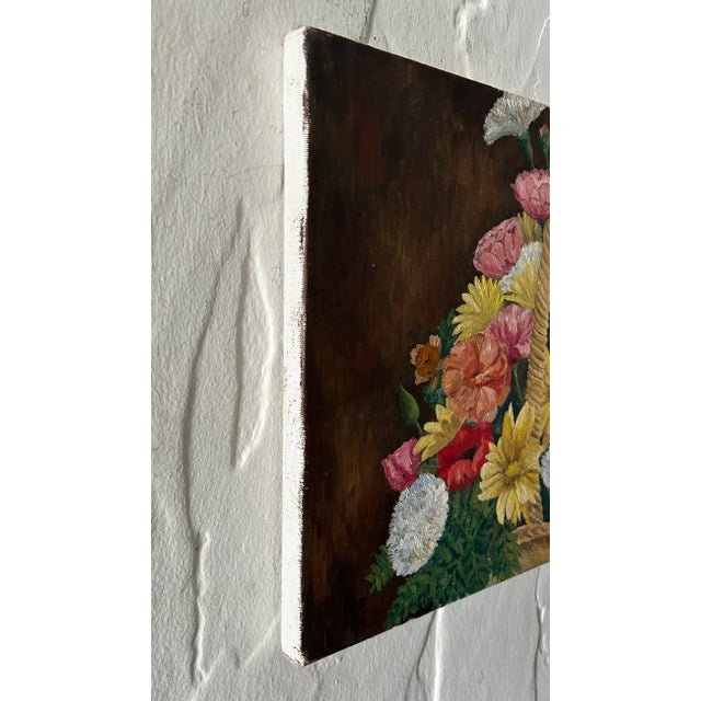 Original Still Life "Spring Flower Basket" Oil on Canvas For Sale - Image 4 of 8