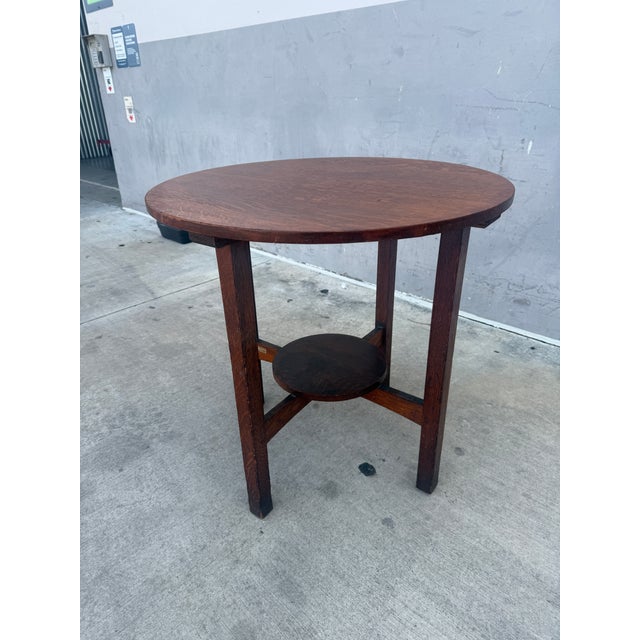 L. & J.G. Stickley, Inc. L& Jg Stickley Round Mission Oak Center Table For Sale - Image 4 of 12